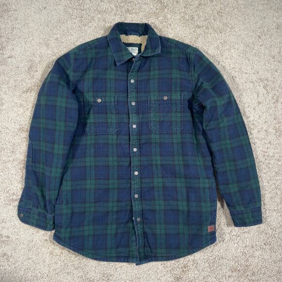 LL Bean Medium TALL Sherpa Lined Scotch Plaid Flannel Shacket Shirt 506139 - Picture 1 of 8
